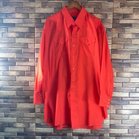 Vtg Mens Panhandle Slim Permanently Pressed Red Western Pearl SnapShirt 181/2-34 - Picture 1 of 11